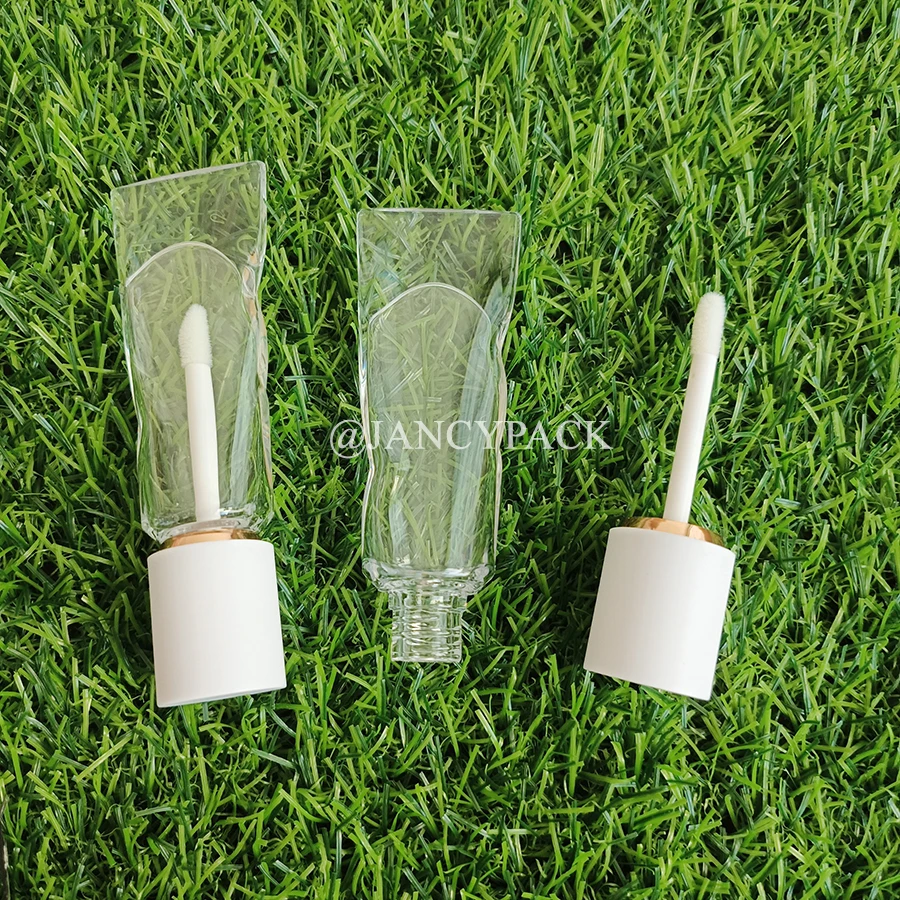 Atacado rosa nude creme dental design 4ml personalizado vazio brilho labial garrafa matiz tubo vazio com escova