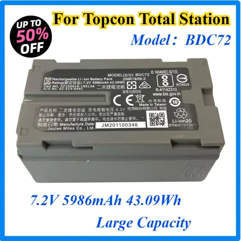 7.2V 5986mAh BDC72 Battery For Topcon GM-52 OS/ES FX101 IM52/101/102 Total Station Surveying Battery Li-ion Instrument Battery