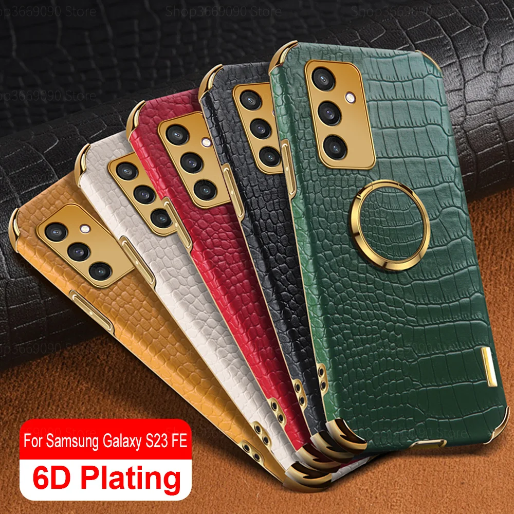 Samung S 23 FE S23FE Case Luxury Leather Plating Car Magnetic Holder Ring Cover For Samsung Galaxy S23 FE 5G Shockproof Coques