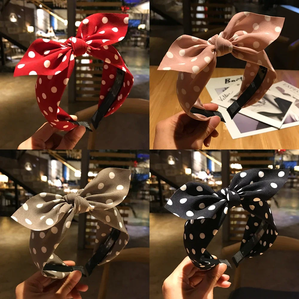 Hair Accessories Women\'s Headband Bow Knot Sweet Korean Style Polka Dot Hairband Cute Hair Hoop Headwear Headdress Girl Gifts