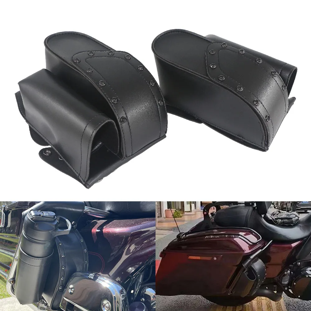 Motorcycle Saddlebag Guard Bags Left And Right Saddlebag Guard Bags Fits For Harley-Davidson Touring 1993-2021 Pu Leather Black