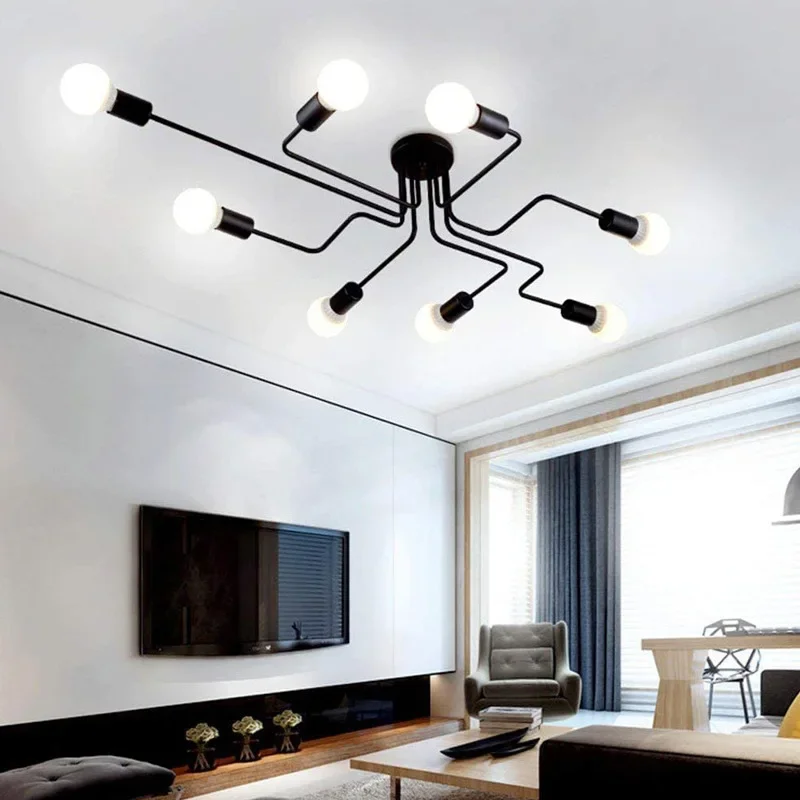 

Vintage Wrought Iron Multiple Rod Pendant Light E27 Bulb Ceiling Lamp Hanging Home Lighting Fixture