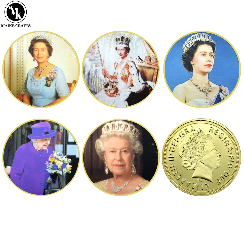 Queen's Elizabeth II Commemorative Coin Gold Plated Metal Craft Challenge Coin Collection Festival Gift