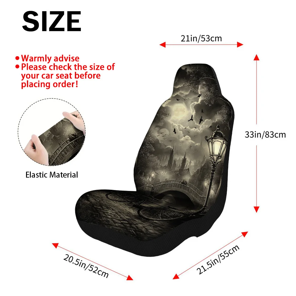 2pcs Moonlit Bicycle Bridge Design Universal Car Seat Cover Set – Trendy, High-Quality, Durable, And Comfortable Seat Protectors