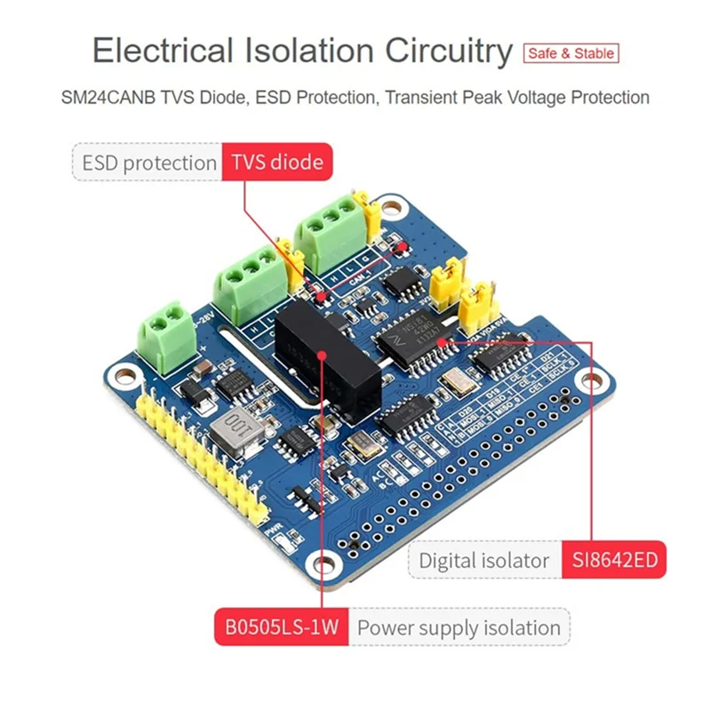 

Superb 2-Channel Isolated CAN FD Expansion HAT For Raspberry Pi 5/4B/3B/Zero/Zero W/Zero 2W/Pico/Pico W/Pico WH