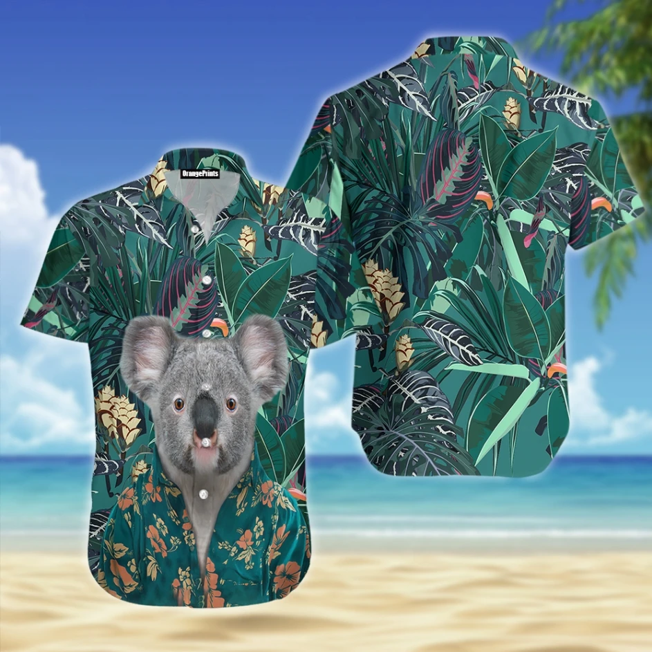 New Hawaiian Men's Shirt Kawaii Koala Print Button Up Ahola Shirt Cuban Collar y2k Oversize Summer Casual