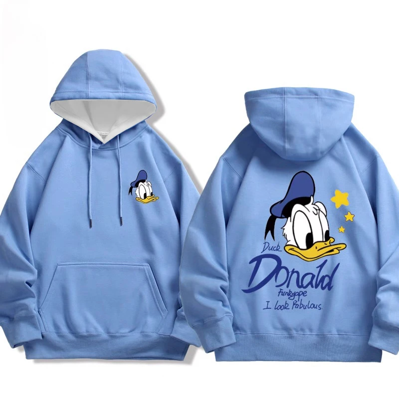 

Пуловеры с капюшоном Disney для мальчиков и девочек, с принтом «Дональд Дак и Дейзи», мягкие, удобные, стильные, свободного кроя, с большими длинными рукавами, осень-зима