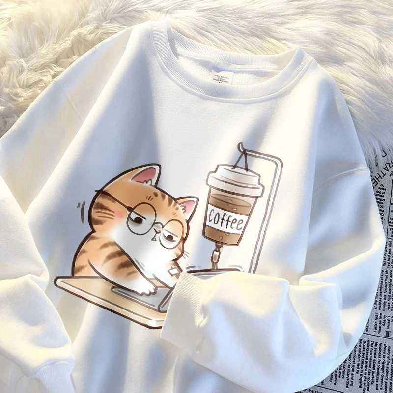 Work Cats That Cannot Do Without Coffee Womens Hoody Loose Comfortable Hoodies Harajuku Fleece Hoodie Fashion Autumn Men Top