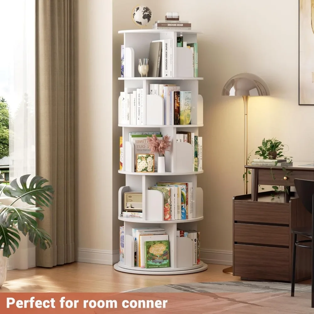 

Rotating Bookshelf Tower, 5 Tier Spinning Bookcase, Revolving 360 Book Shelf Narrow Tall Bookcase, Vertical Turning Round Booksh