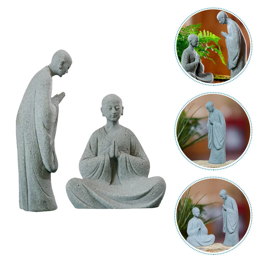 

2Pcs Mini Stone Monk Statues Wish Monk Sculpture Garden Home Decor Desktop Ornament Landscape Decoration Mini Monk,