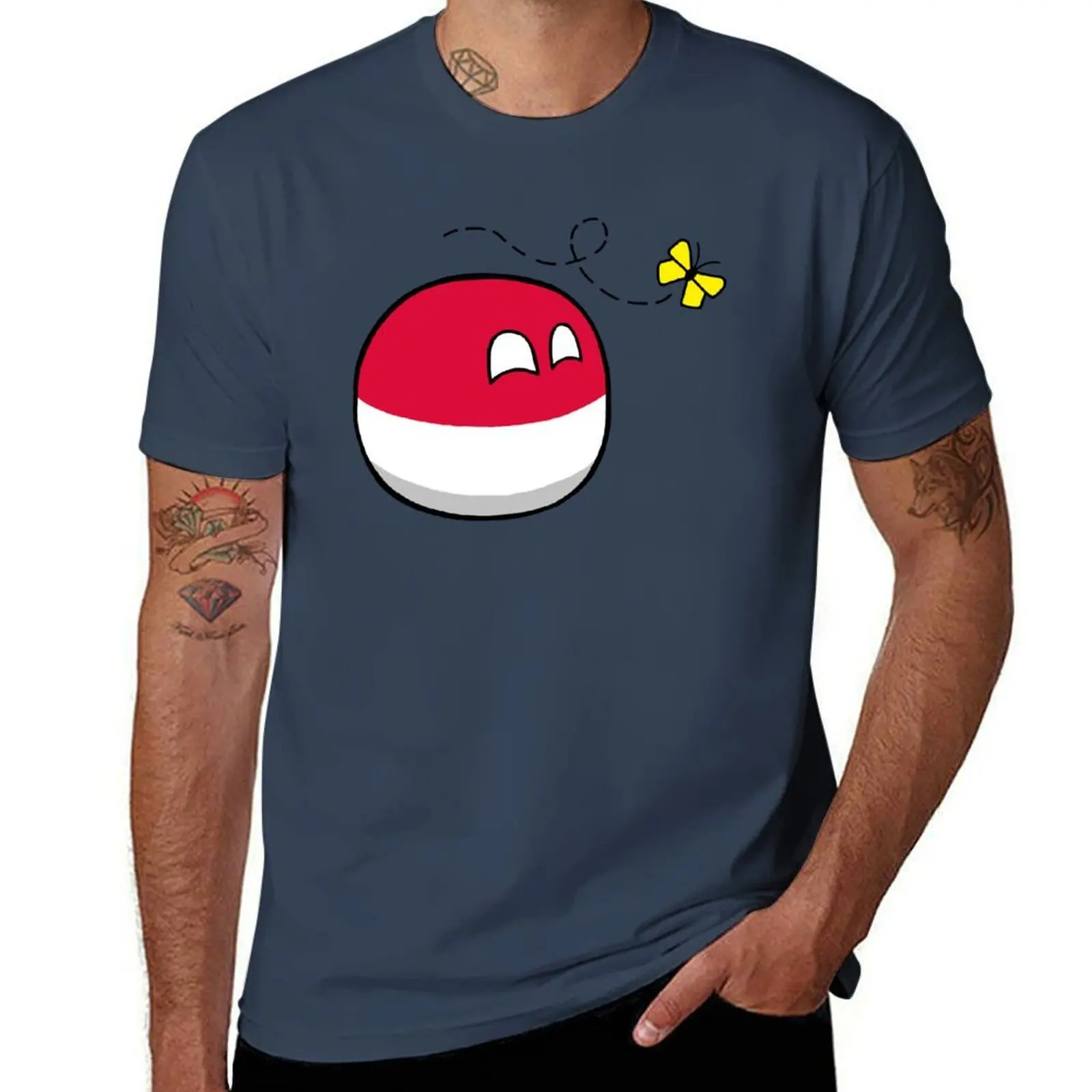 

Polandball with Butterfly T-Shirt t shirts with prints t shirts for man cotton soft T-Shirt