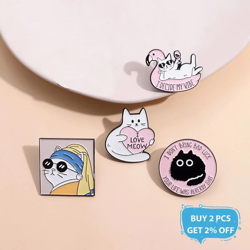 Cute Cat Oil Painting Enamel Pin Cat With Pearl Earring David Meowie Bowie Kitten Brooch Lapel Artist Badge Jewelry For Friends