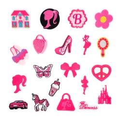 Cartoon Pink Girl Iron On Patches Love Castle Butterfly Embroidery Clothing Badge Patches For Women Shirt Bags Hats Accessories