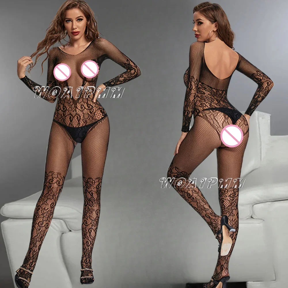 Women's Fashion Fishing Net Tights Lingerie Costume Ladies Erotic Mesh Transparent Full Body Stocking Clothes Sexy Pajamas