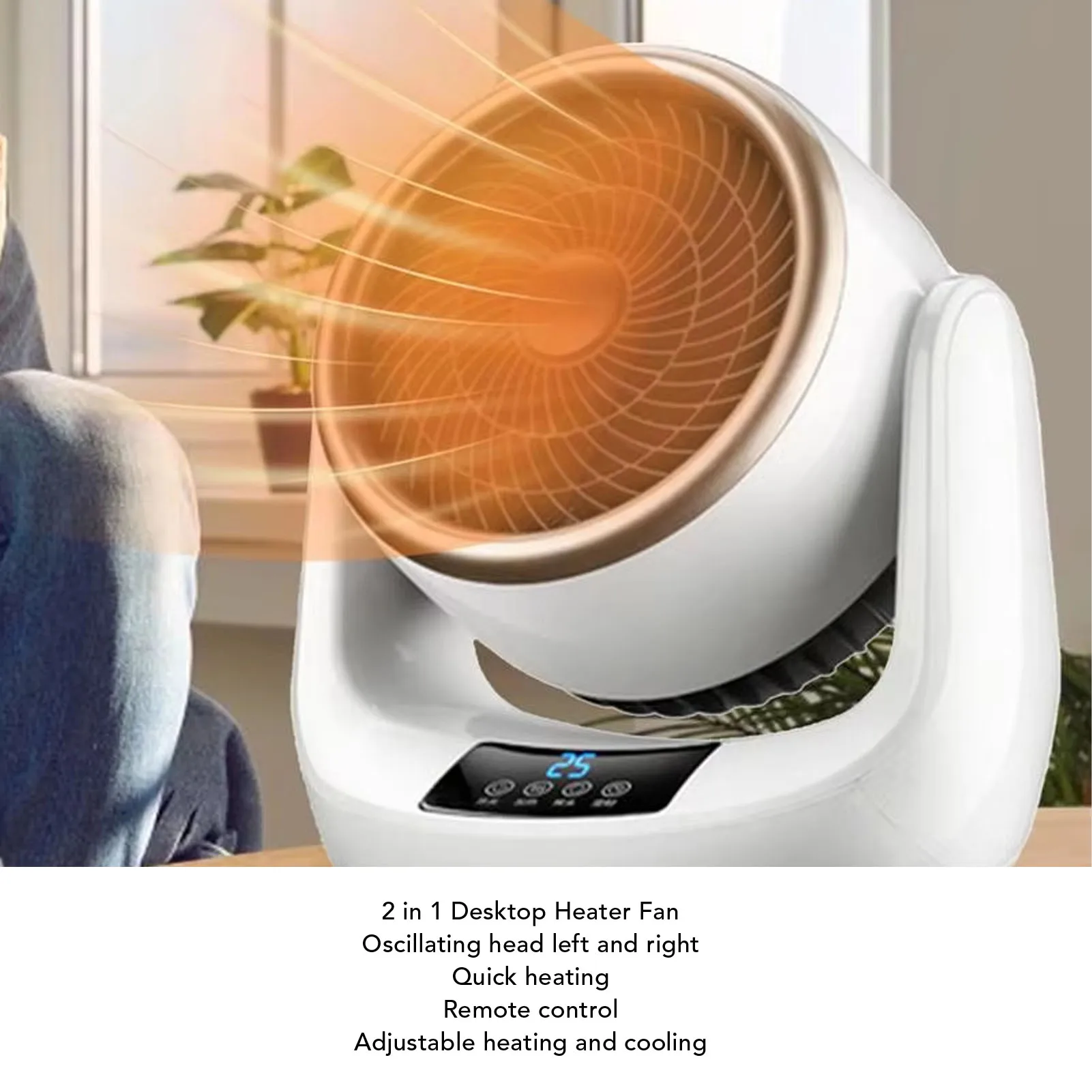 

Electric Heater Fan 2 in 1 Adjustable Temperature Flame Retardant Electric Room Heater Portable with Remote Control for Home