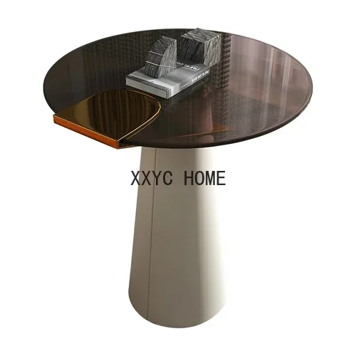 Table Side Table Imitation Leather Small round Side Table Modern Minimalist Glass Balcony Small Coffee Sofa Side Cabinet