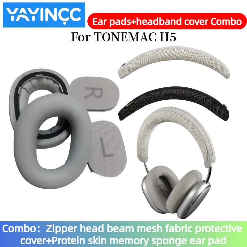 

YAYINCC Protein Leather Ear pads+Zipper headband cover Combo for TONEMAC H5 Headphones, Replacement Ear Pads Headset
