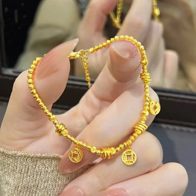 

Women's 24K Gold (AU999) Disco Bead Gold Nugget Bracelet | Liquid metal nuggets, gold-inlaid diamonds with soundwave symbols
