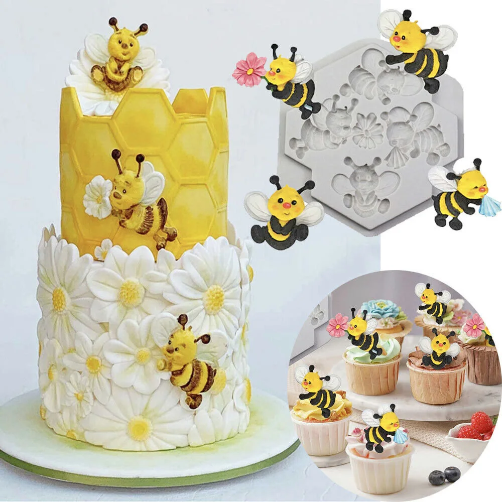Bee Silicone Mould for Cake Decorating Insect Fondant Chocolate Sugarcraft Topper Kitchen Baking Mold for Cookie Pastry DIY