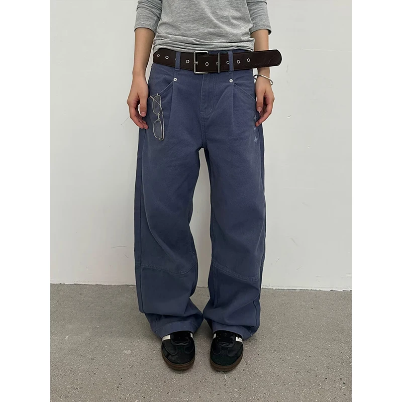 Women's Baggy Blue Pants Oversize Cargo Jeans Pants Harajuku American 2000s Style Vintage Y2k BF Style Trousers Clothes