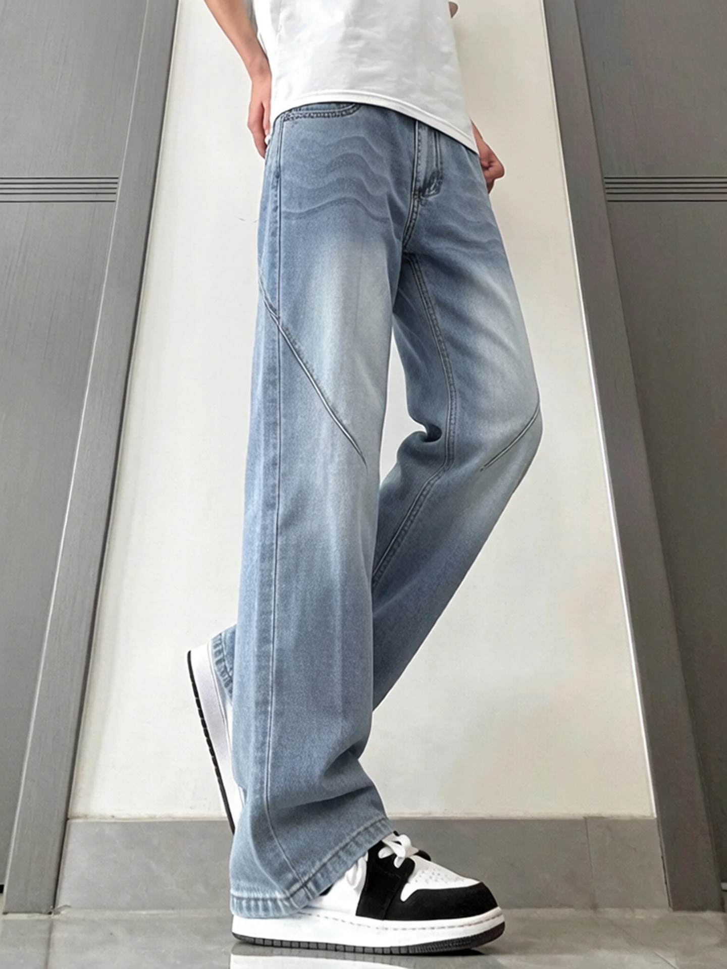 

Мужские летние тонкие джинсы Cleanfit прямого кроя из ткани Lenzing Lyocell, свободные, с эффектом драпировки, средней посадки, на молнии, повседневные