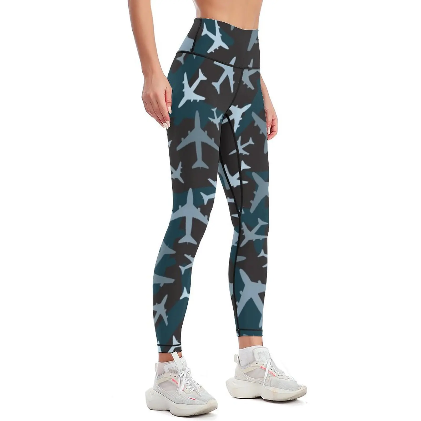 Airplane Camouflage - Dark Blue Leggings gym's sportswear Golf wear legings for fitness Womens Leggings