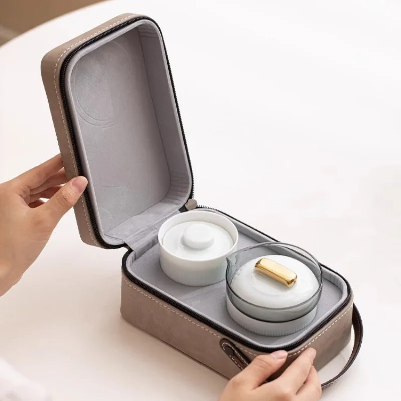 Portable Travel Tea Set High-End Ceramic Quick Tea Cup One Pot Three Cups Portable Outdoor Camping Tea Brewer