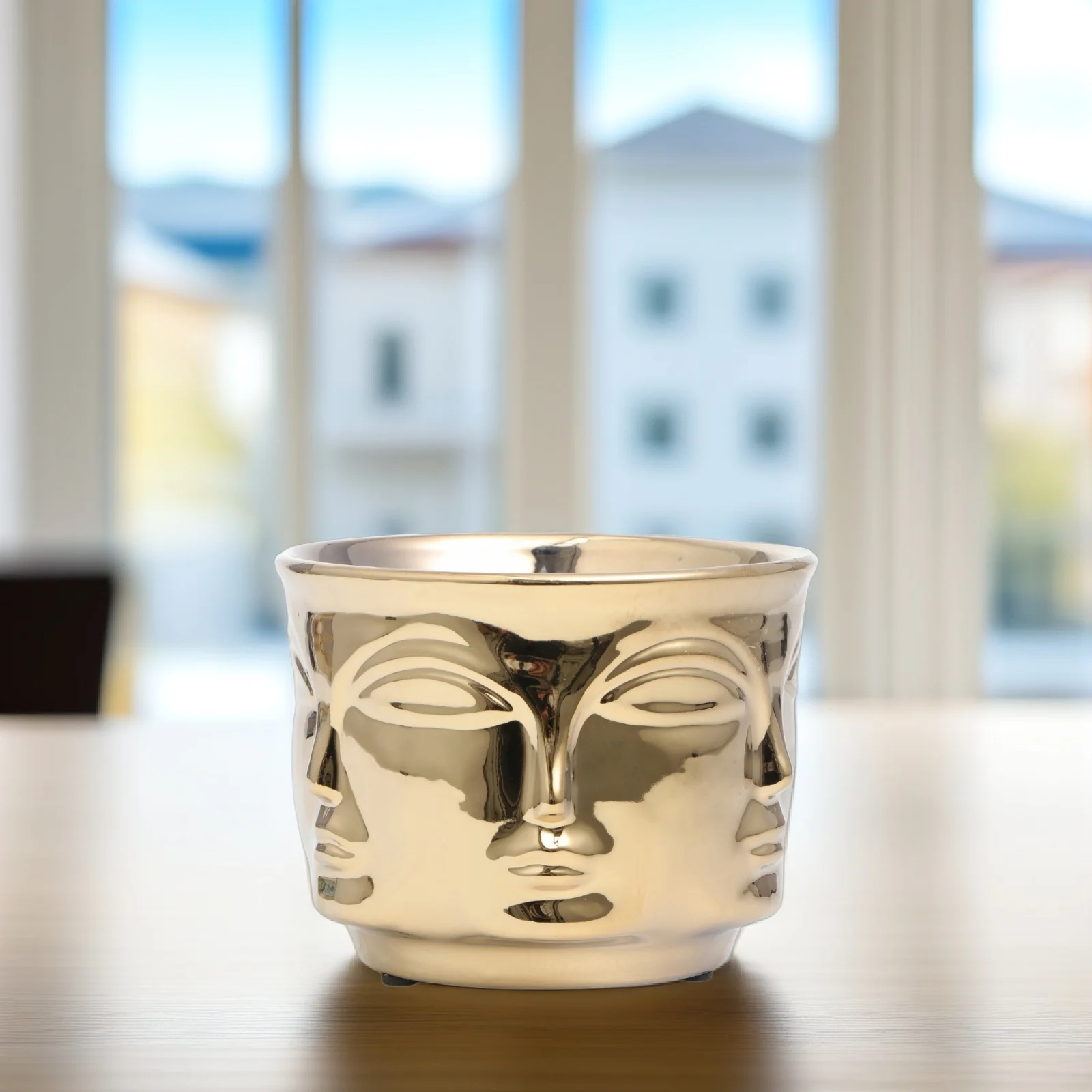 

Ceramic Man Face Succulent Plant Pot Golden Creative Flower Pots for Indoor Office Home Desktop Decor Flower Pot