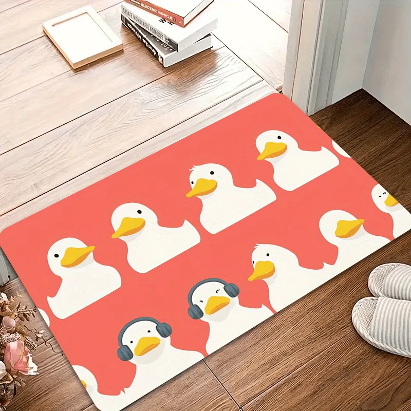 Cute Cartoon Goose Christmas Mat  Bright Red Machine Washable  Non-Slip Rug for Bathroom Kitchen, Entryway Festive Holiday Decor