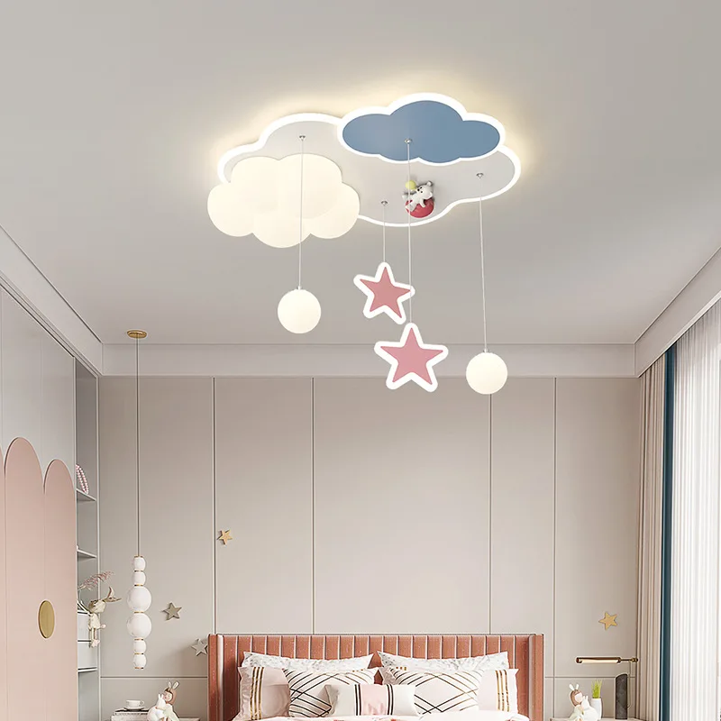 lampada de teto para quarto de crianca lampada romantica lampada de nuvem creme menino menina quarto bercario bebe pingente de estrela 01