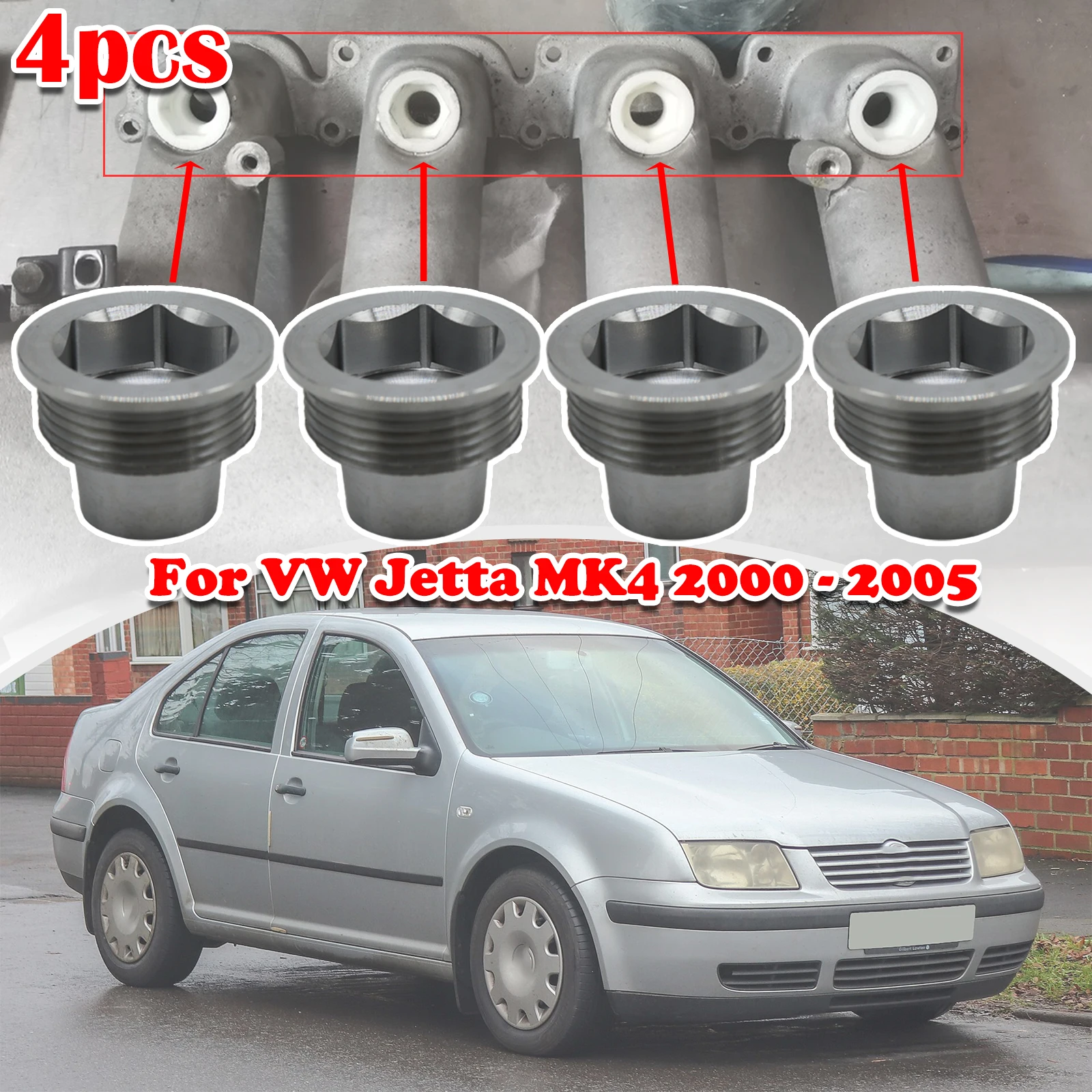 

Set of 4 Upgrade Aluminum Fuel Injector Insert Cup Seat For VW Jetta MK4 Car Replacement Parts 06B133555H 2000 2001 2002 - 2005