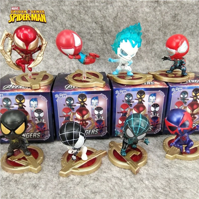 8pcs/set Cosbaby Spiderman Iron-Spider Spirit Spider Spider Man 2099 Mini PVC Figures Toys Car Desktop Cartoon Decoration Model