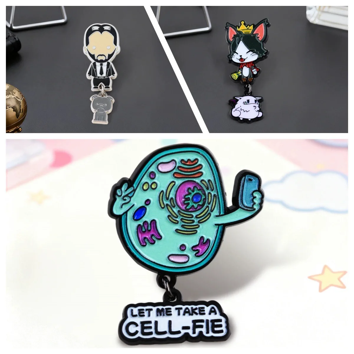 Fun Classic Anime Enamel Pin Interesting Meme about Biological Cells CELL-FIE Brooch Science Enthusiast Creative Metal Badge