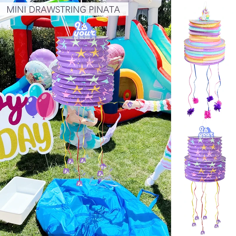 

Pinata Gift Box Cartoon Unicorn Mini Wire Pinata Filled Surprise Birthday Party Decoration DIY Funny Pull Wire String Photo Prop