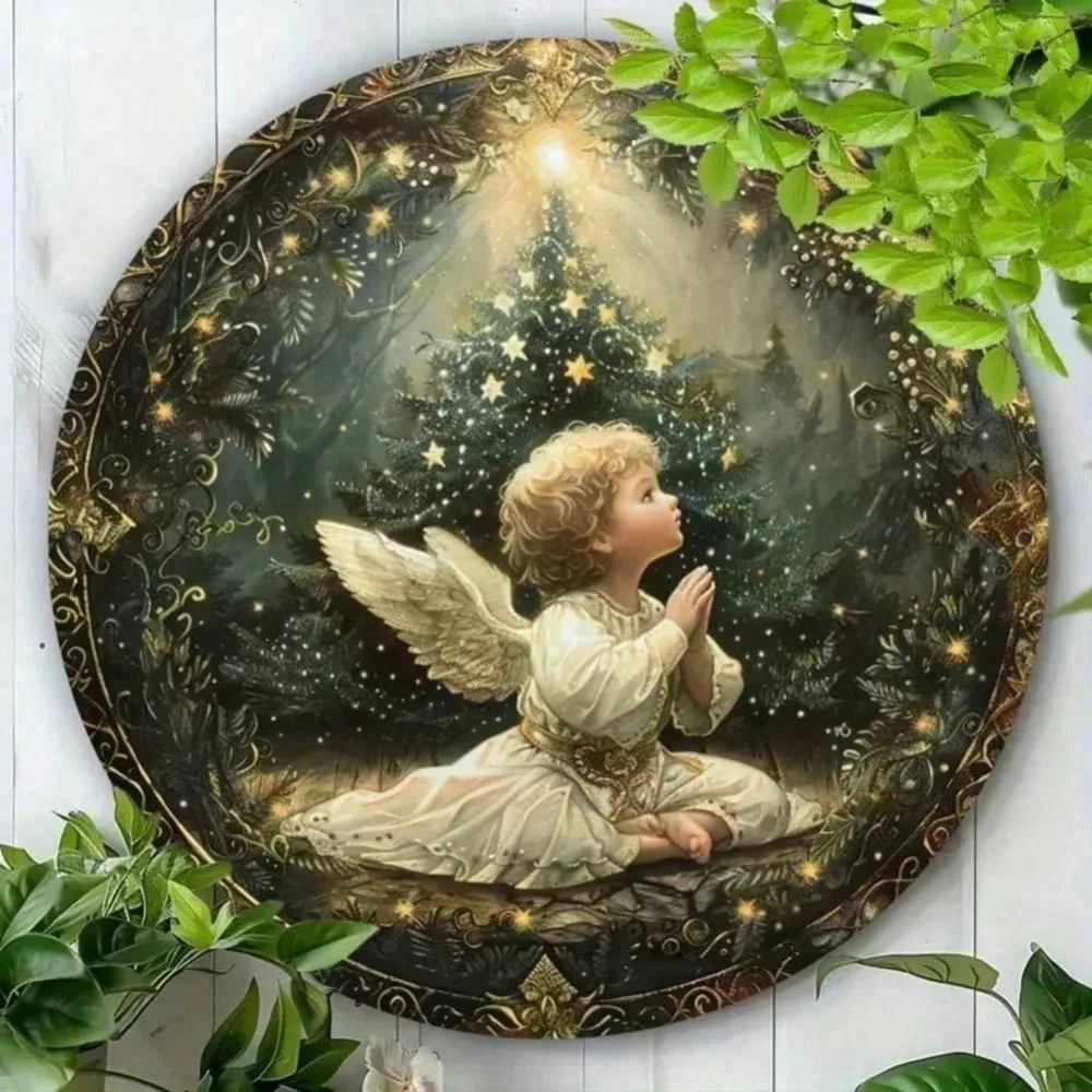 Marken-Vintage-Gebetsengel, 20,3 x 20,3 cm, Metallschild – Weihnachts-Wanddekoration für drinnen und draußen, für Zuhause, Café, Party, Geschenk