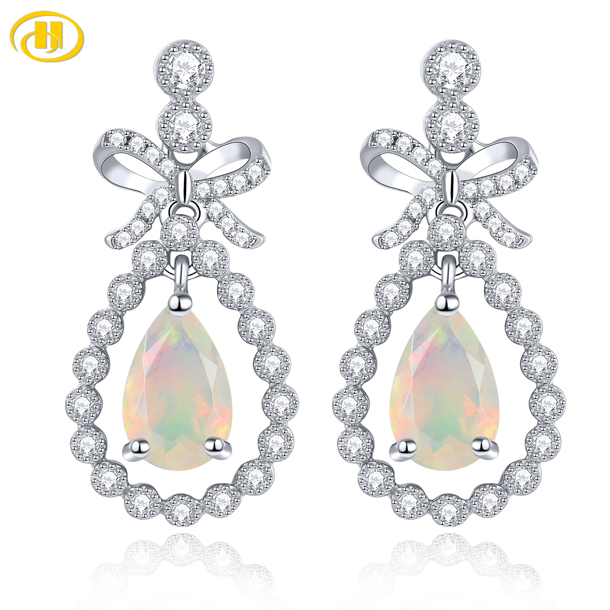 

Natural Opal Sterling Silver Stud Earring Rhodium Plated Fine Jewelrys 1.1 Carats Genuine Gemstone Sweet Lovely Design Lady Gift