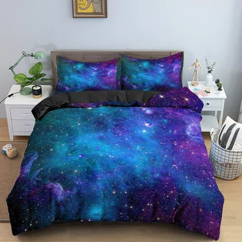 Galaxy space bedding set 3D universe duvet cover Psychedelic duvet cover with zipper queen double Polyester comforter cover kids