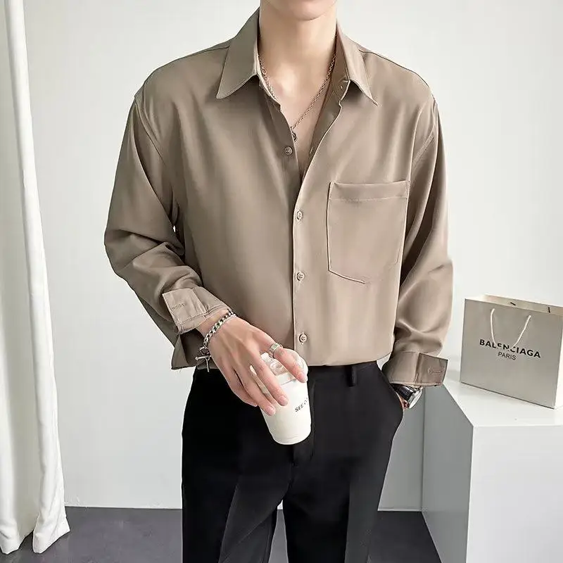 

Casual Loose Men's Long Sve irt Faionable Korean Sle Spring Autumn Polyester Fiber No Ironing Treaent Youth Trend