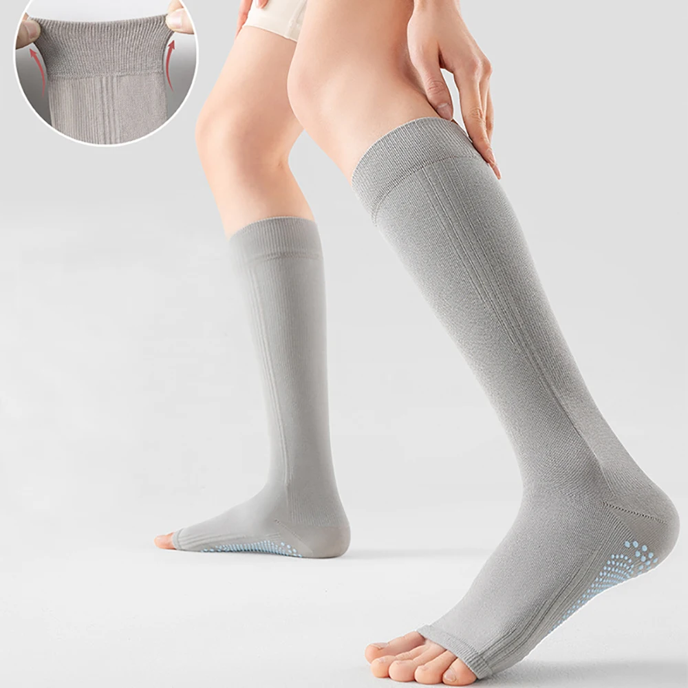 Professional  Open-toe Yoga Socks Women Anti-slip Calf Pilates Fitness Socks Knee High Dance Sport Socks Compression Stockings view 4