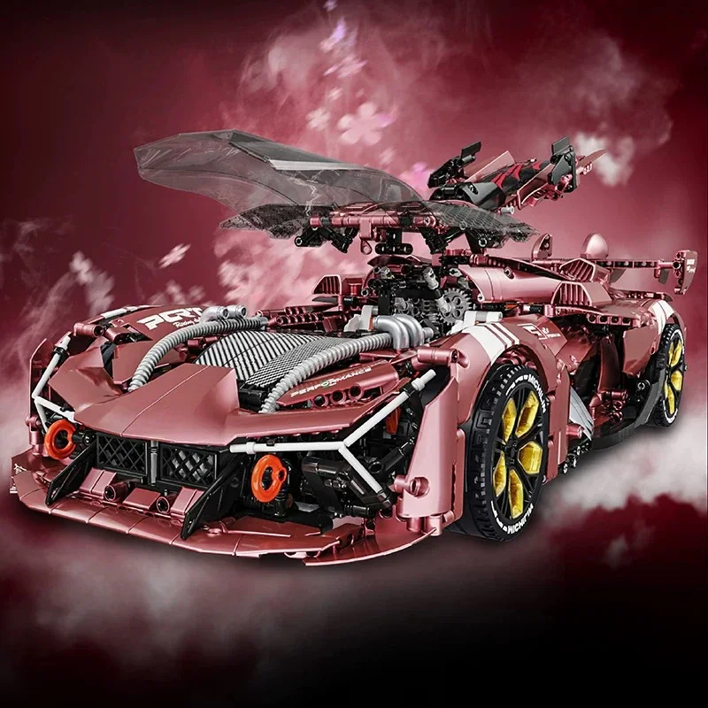 1:8 technische Serie Racing Sport Auto Baustein Stadt mechanische rosa Geschwindigkeit Fahrzeug Modell Ziegel Spielzeug für Kind Weihnachten Geschenk MOC