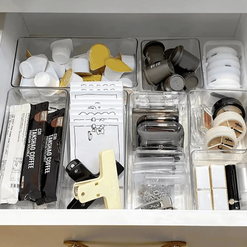 4 Pack Clear Plastic Drawer Organizer Trays, Acrylic Kitchen Drawer Organization and Storage Dividers, Storage Bins for Makeup
