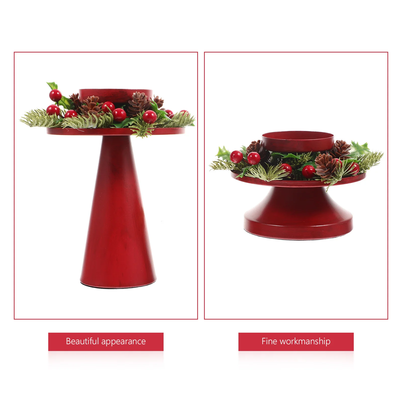 قطعتان من حامل فريد من نوعه مع شكل إكليل على الطراز العتيق مثالي لحفلات عيد الميلاد وحامل شمع لتزيين سطح المكتب