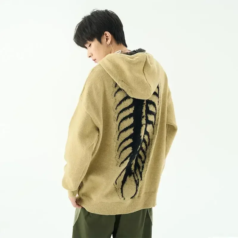 High Street American Style Embroidery Y2k Hooded knitwear men clothes Winter Sweater 2024 knitwear Streetwear knitwear trend top