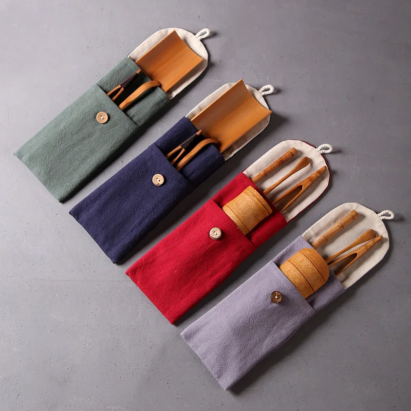 

Tea Set Storage Pouch, Bamboo Kung Fu Tea Tool Kit, Japanese Ceremony Accessory, Six Gentleman Needle Clip Set