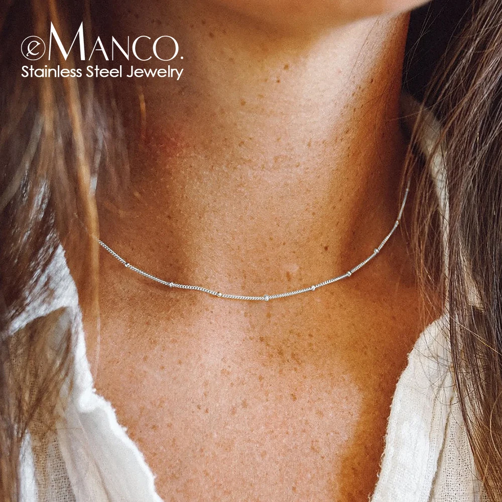 eManco Charm Women Chain Simple Layering Necklace for Women Gift  Wholesale Silvery Bead Chain Stainless Steel Choker Necklace