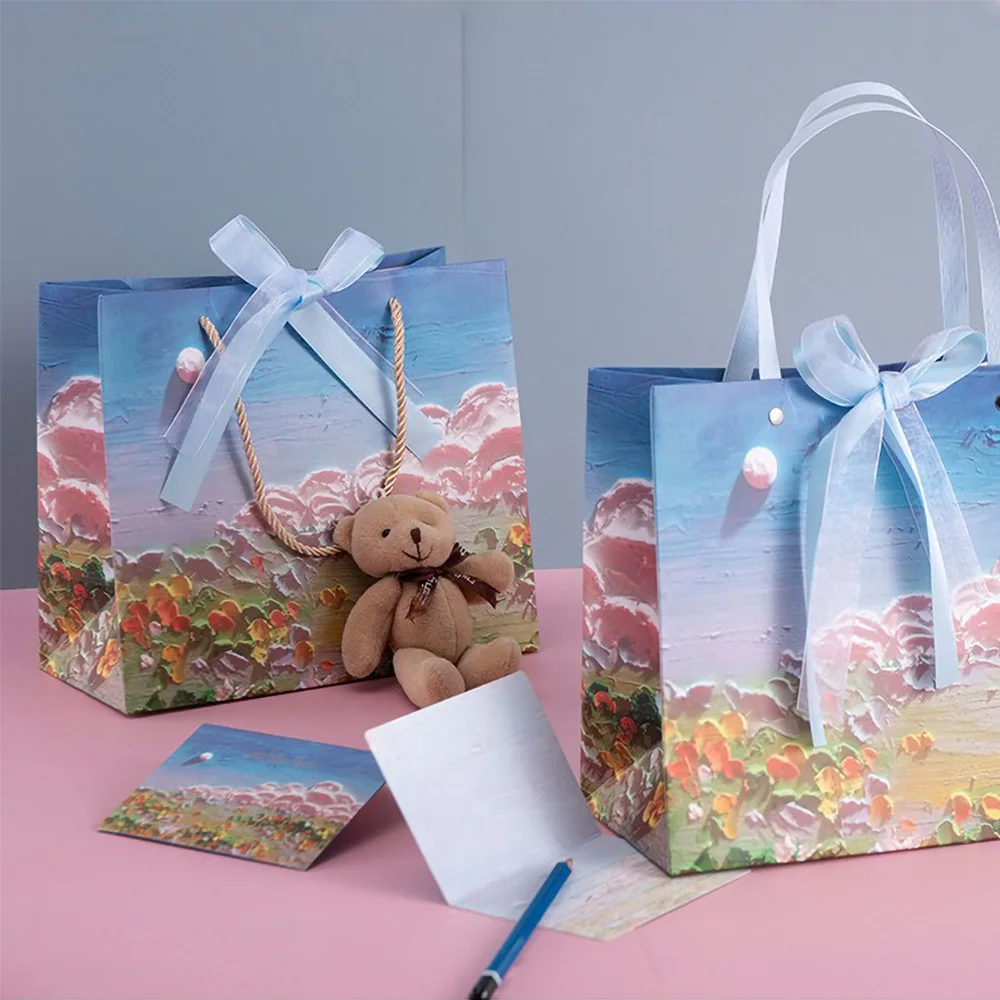 Bolsa de regalo de agradecimiento de papel Kraft con diseño de pintura al óleo para Boutique de negocios, recuerdos de boda, ramo, bolsas de embalaje para el Día de Acción de Gracias