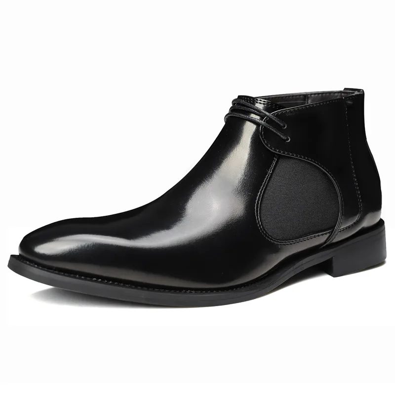 Botas Chelsea para hombre, botines cortos de cuero con punta estrecha, sin cordones, talla grande, alta, Otoño e Invierno