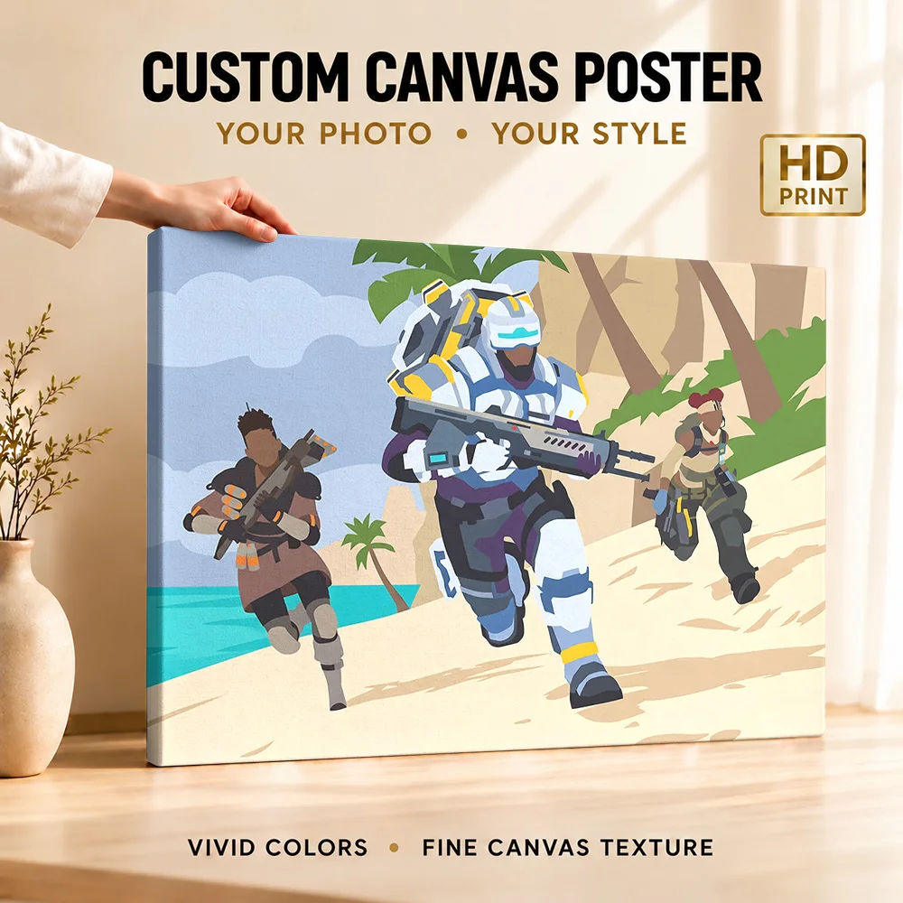 Apex Legends Beach Squad Game Canvas Print With Wooden Frame Personalized Photo Colorful Character Graphic Wall Art For Bedroom