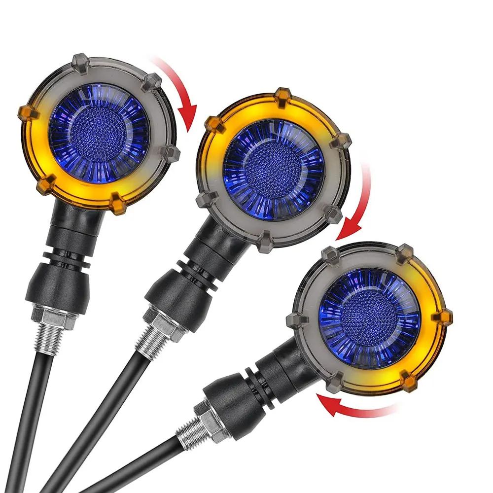 

2Pcs Modified Motorcycle 18LED Round Flowing Flashing LED Light Turn Signal Light Blue Light (DRL) + Amber Light (Turn Signal)