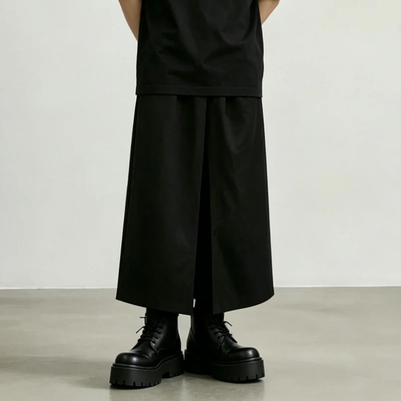 New Men'S Pants In Dark Style, Men'S Wide-Leg Casual Pants, Loose High-Waisted Cropped Pants, Trendy Straight-Leg Pants A26